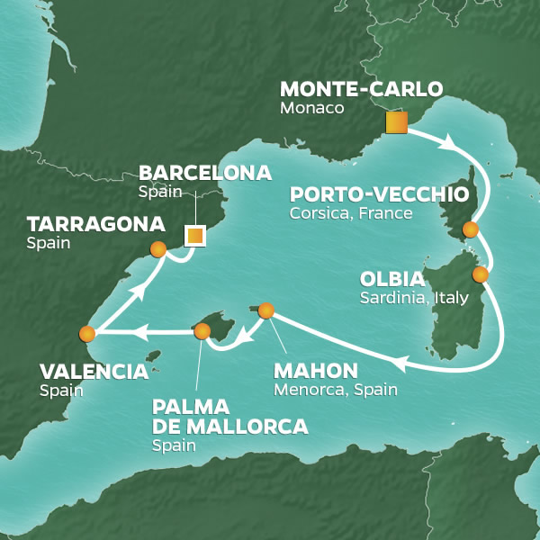 <h2>2019 Mediterranean Golf Cruise</h2>7 Nights | 4 Rounds | Monte Carlo - Barcelona | October 12-19